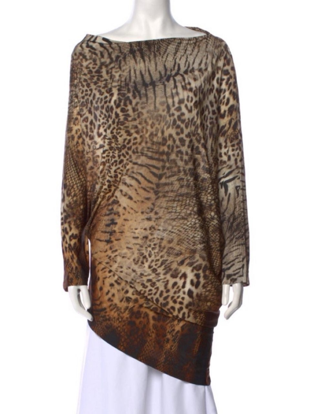 Plein Sud Animal Print Asymmetric Tunic Top - Brown Leopard Mix